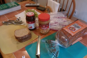 sandwich1 Mise en place: pb, j, bread, sandwich baggies