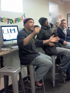 A GMC member sings